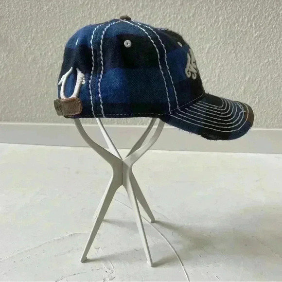 Vintage TRUE RELIGION Hat Distressed Blue Plaid Buddha Baseball Trucker RARE - Picture 3 of 9